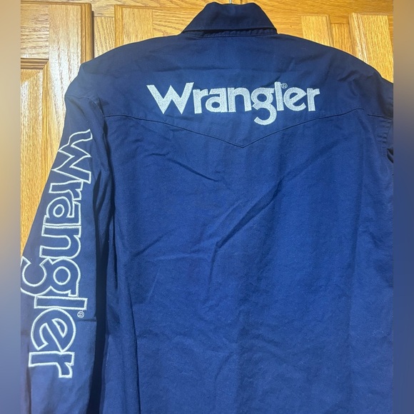 Vintage Y2K Wrangler Spell Out Cowboy Western Shirt Men's Small EUC Navy Blue - Picture 6 of 6